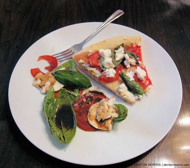 Caprese salad and homemade pizza photo by Denton Morris